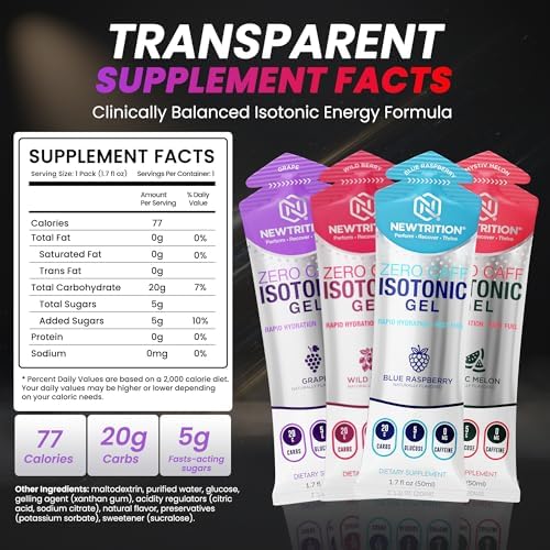NewTrition® Isotonic Energy Gel – 20g Carbs, No Water Needed - Zero Caffeine Running Gel with Fast Absorption & Smooth Easy Digestion - Endurance Fuel Gels For Runners & Cycling 50ml, Variety Pack