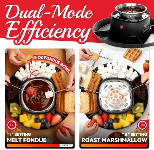SugarWhisk 2 in 1 Electric Smore Maker & Fondue Set, Marshmallow Roaster with 4 Forks, Indoor Smores Kit for Kids & Couples, Cheese & Chocolate Fondue Pot, 4 Detachable Trays, Graphite