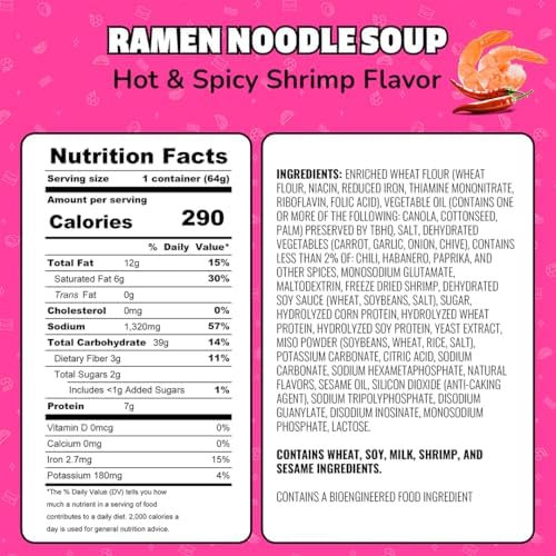 Maruchan Instant Lunch Ramen Noodles, Hot & Spicy Shrimp Flavor – Japanese-Style Instant Noodle Soup, Easy Meal Ready in 3 Minutes – 2.25 Oz. (12 Pack)