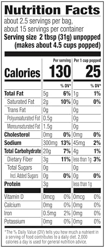 Orville Redenbacher’s Microwave Popcorn, Naturals Light Simply Salted Popcorn, 3g Fiber Per Serving, 2.7 oz., 6-Count
