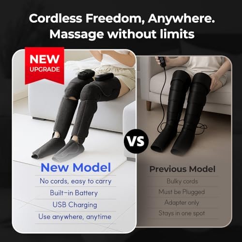 HuBDIC HubiCare Cordless Leg Massager with Heat and Air Compression for Circulation and Pain Relief, 5 Modes with 5 Intensities, Reduce Swelling, Muscles Relaxation Device (Black)