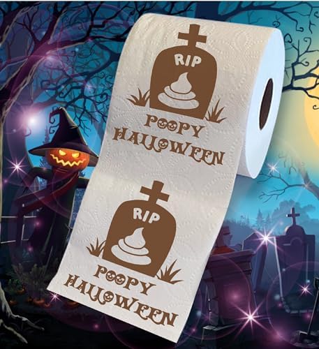 Printed TP RIP Halloween Printed Toilet Paper Gag Gift – Scary Toilet Paper Roll for Surprise and Funny Novelty Gift for Spooky Haunted House Party Halloween Decoration – 500 Sheet
