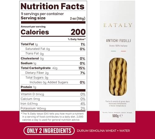 Eataly Italian Antichi Fusilli Pasta Noodles - 500g (17 oz.) Box -Authentic Durum Semolina Wheat - Made in Italy- Dried Pasta for Gourmet Dining, 1 Pack