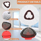 Fatmass Spin Mop Head Replacement for O Cedar EasyWring 1-Tank System, 2 Mop Replace Heads + 1 Upgrade Scrubber Brush, 100% Microfiber Mop Refills Deep Cleaning Machine Washable