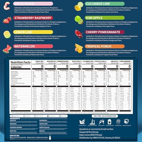 16 Sticks Electrolytes Powder Packets Sugar Free Hydration Packets, 8 Flavors Liquid Daily IV Electrolyte Drink Mix for Rehydration with 8 Electrolytes & 6 Vitamins, 0 Calorie, Low Sodium