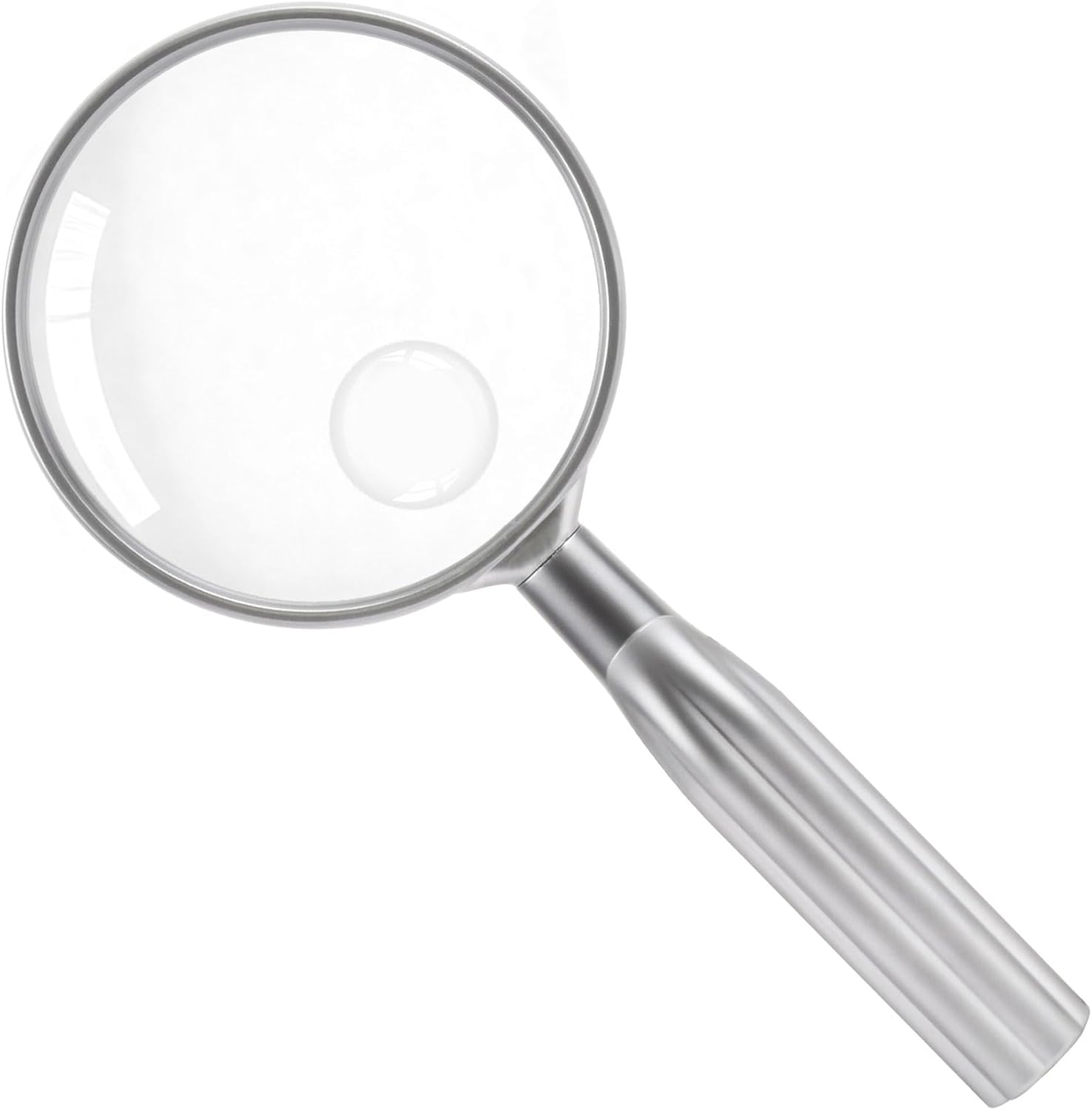 Lakei Magnifying Glass,10X Handheld Reading Magnifying Glass， 75mm Shatter Resistant Lens, Non-Slip Handle, Suitable for Elderly Reading, Adults Close Work, Hobbies and Science (Silver)
