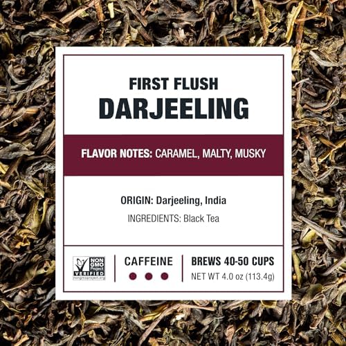 Tiesta Tea - First Flush Darjeeling Black Tea, Loose Leaf, Single Origin Premium Black Tea from India, Pure High-Caffeinated Blend, Makes Hot or Iced & Up to 50 Cups, 4oz Refillable Tin