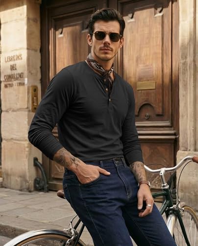 EKLENTSON Men's Long Sleeve Henley Shirts Casual Cotton Shirt Soft Lightweight Pullover 3-Button Shirt Spring Basic Tops