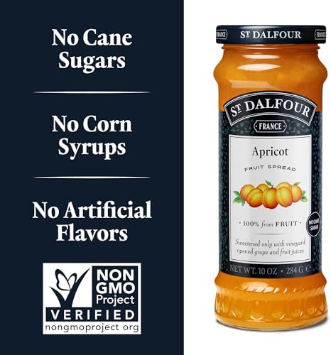 St. Dalfour Apricot Fruit Spread - 10oz - 100% from Fruit, No Artificial Ingredients, Non-GMO, No Cane Sugars, All Natural, Made in France
