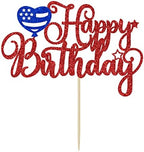 4th of July Happy Birthday Cake Topper, 4th of July Cake Decorations, Happy Birthday America, Patriotic Birthday Party Decorations, Red and Blue Glitter
