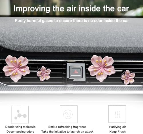 Bittwee 4PCS Car Air Vent Clip, Cute Refillable Flower Aesthetic Automotive Vent Clip Air Freshener Diffuser for Women Girls, Vehicle Interior Decoration Universal for SUV Truck RV and More（Pink）