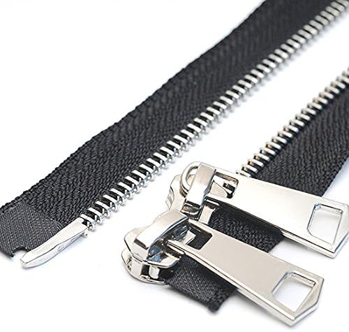 YaHoGa #5 26 Inch 65cm Two Way Separating Jacket Zipper Silver Metal Zippers for Jackets Coats Sewing Crafts (26" TW Silver)