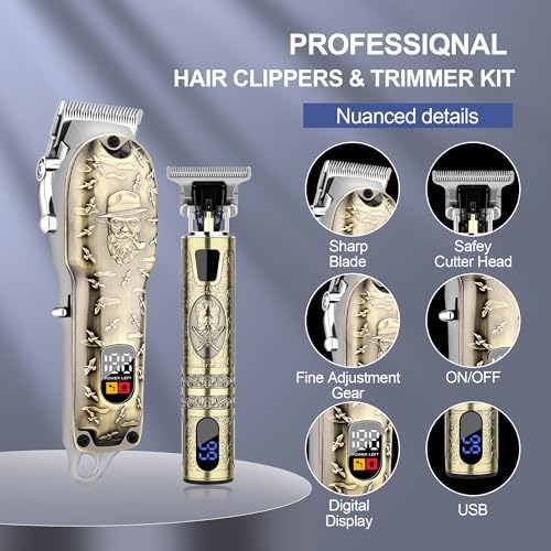 Hair Clippers Set for Men, Hair Clipper Trimmer with LED Display, Professional Cordless Hair Clipper Shaver Beard Trimmer, Hair Cutting Machine for Men, Holiday Gift for Him Father's Day Gift