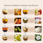 Chinese Loose Leaf Tea Sampler for Beginners & Tea Lovers, 8 Varieties of Handpicked Black, White, Oolong & Pu erh, Whole Leaf Tea Tasting Set with Clear Flavor Profiles