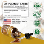 4 Oz Bee Propolis Extract Liquid Drops - Immune Support & Throat Soothing | 2 Month Supply | - Made in USA - Propolis Supplement - Alcohol & Sugar Free