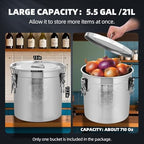 21L/5.5 Gal 304 Stainless Steel Containers with Lids 710 Oz Stainless Steel Airtight Containers with Lids and Lock Hole 304 Airtight Container for Kitchen 304 Stainless Bucket containers
