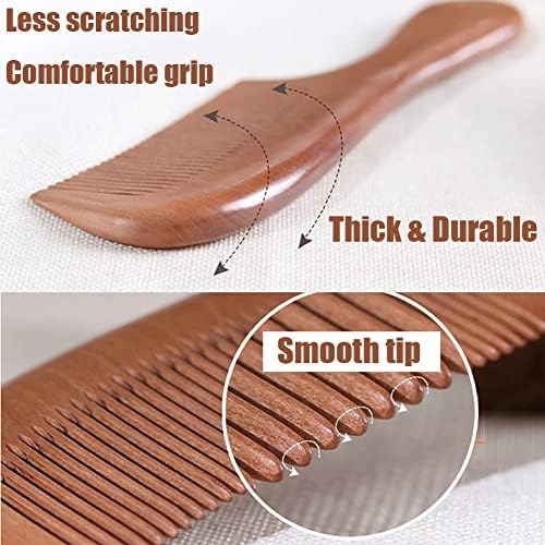 2 Pcs Sandalwood Hair Comb Set Wooden Wide and Fine Tooth Comb for Women Men, Anti-static Detangling Comb for Curly Fine Straight Wet Dry Hair