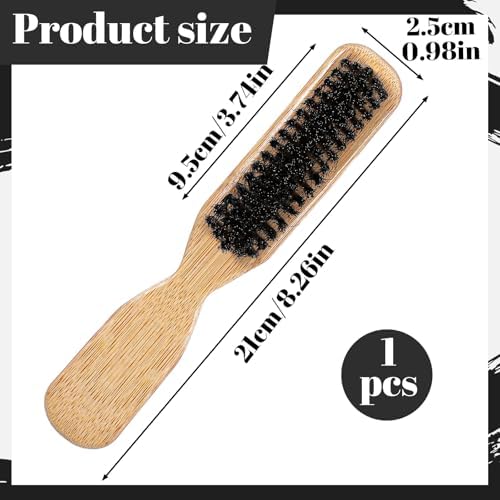 Hair Brush Boar Bristles for Men Stiff Bristles Slick Back Hairbrush with Wooden Handle Beard Mustache Brush Comb for Thick, Fine & Normal Hair