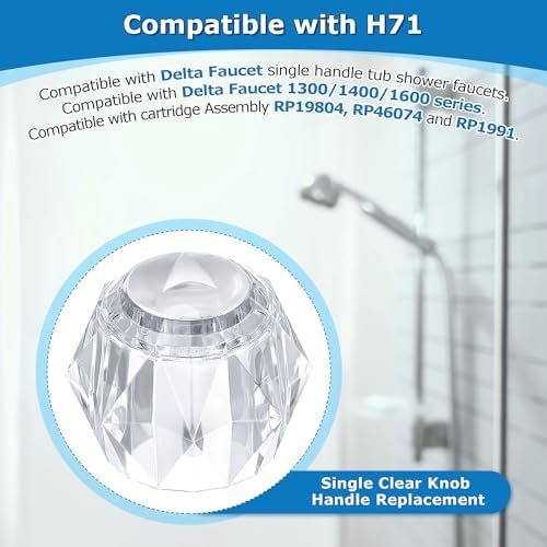 Dreyoo Shower Faucet Handle Replacement for H71, Shower Handle Compatible with Delta Faucet Single Handle Tub Faucets, Shower Knob with Button and Screw, Clear Acrylic