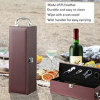 Bottle Wine Carrier,Leather Wine Gift Boxes,for Wedding, Anniversary,Travel, Restaurant, Party, Gifts for Wine Lovers, Storage Box for Home Bar Wine Collection With 4pcs Wine Accessories Set（brown）