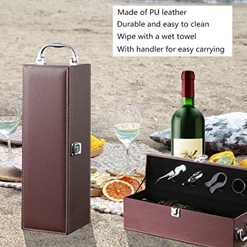 Bottle Wine Carrier,Leather Wine Gift Boxes,for Wedding, Anniversary,Travel, Restaurant, Party, Gifts for Wine Lovers, Storage Box for Home Bar Wine Collection With 4pcs Wine Accessories Set（brown）