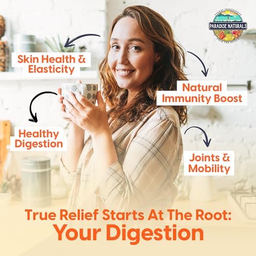 Paradise Naturals 100% Grass-Fed Natural Beef Bone Broth Powder + Active Probiotics, Collagen, 15g Protein, Non-GMO, Low Sodium, Gut Health, Paleo, Keto, Gluten-Free, for Healthy Skin, Hair, Joints