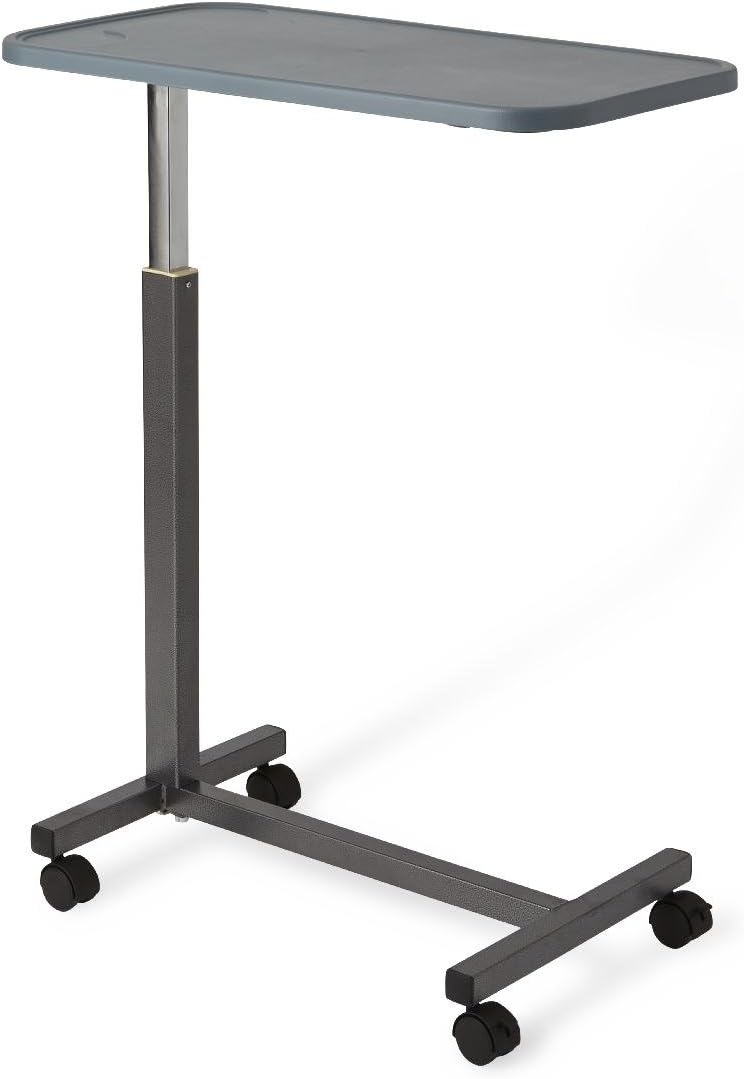 Medline Adjustable Overbed Bedside Table with Wheels, Great for Hospital Use or At Home as Bed Tray, Composite Table Top