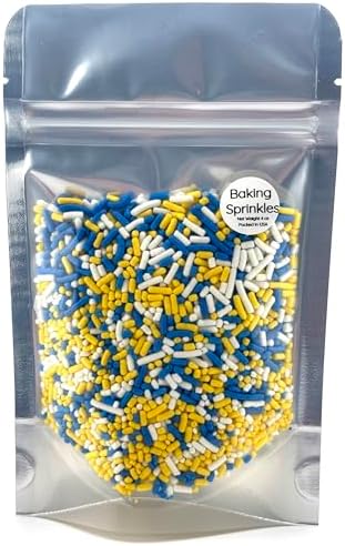 Blue Yellow White Sprinkles for Cake, Cupcake, Cookie Decorations, Ice Cream and Donut Toppings Edible Decorating Baking Supplies - 4 oz package