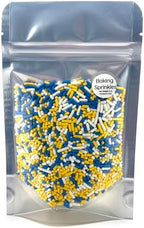 Blue Yellow White Sprinkles for Cake, Cupcake, Cookie Decorations, Ice Cream and Donut Toppings Edible Decorating Baking Supplies - 4 oz package