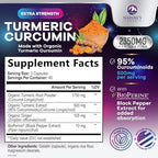 Turmeric Curcumin Supplement - 1750mg Organic Turmeric Per Serving - 95% Curcuminoids, Ginger & BioPerine Black Pepper for Best Absorption - Natural Vegan Joint Support, Bottled in USA - 360 Capsules
