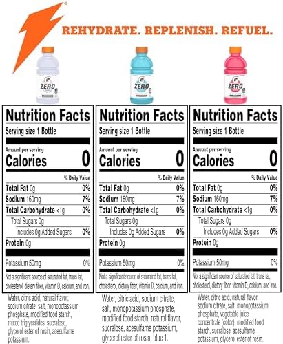 Gatorade G Zero Sports Drink, Glacier Freeze, Glacier Cherry, Berry Variety Pack, 12 Fl Oz (Pack of 18)