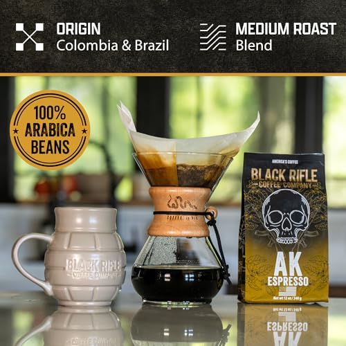 Black Rifle Coffee Company, AK-47 Espresso,100% Arabica Coffee,Colombian Supremo Roasted Dark, Whole Bean 12 oz Bag