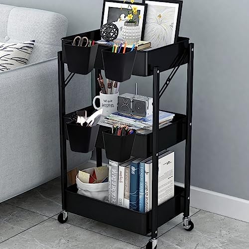 8 Pack Hanging Cup Holders, Multipurpose Rolling Cart Accessories Utility Cart Accessories For Art & Craft Supplies, Space Saving Hanging Storage Basket Pencil Holder Makeup Organizers (Black)
