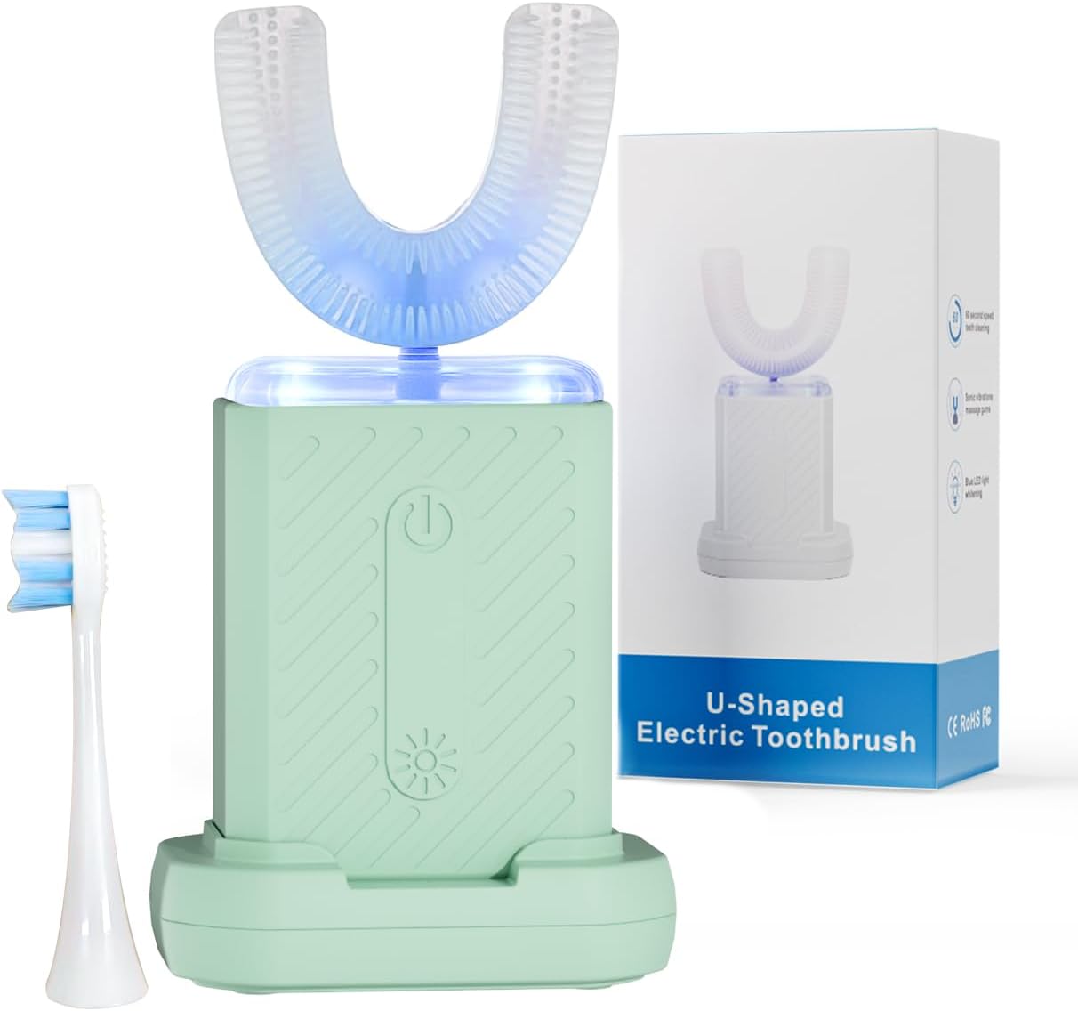 U-Shaped Electric Toothbrush for Adults, Electric Toothbrush with IPX7 Waterproof, ultrasonic Toothbrush with 4 Clean Modes & 3 Light Modes
