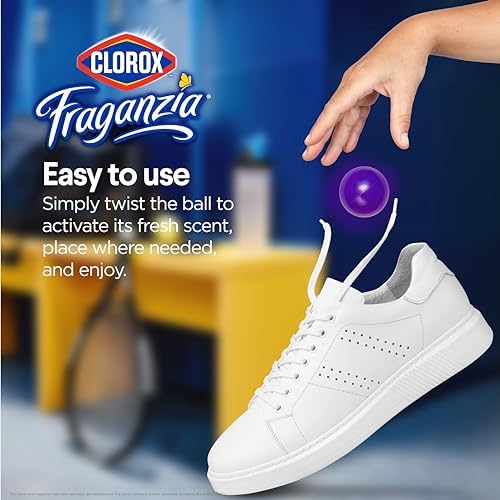 Clorox Fraganzia Deodorizing Balls with Lavender and Eucalyptus Scent, Shoe and Bag Odor Eliminator Balls for Shoes Lockers and Gym Bags with Long Lasting Freshness, 6 Count