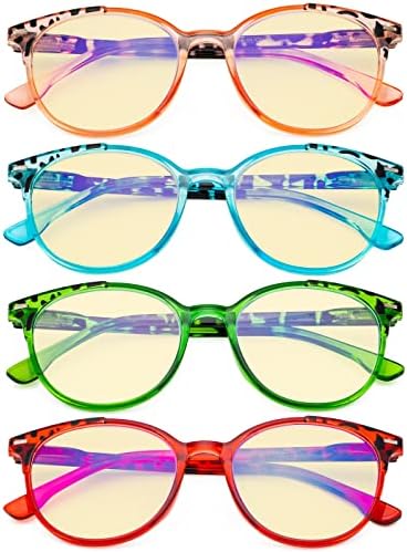 Eyekepper 4 Pack Ladies Computer Reading Glasses - Oversize Round Stylish Blue Light Blocking Readers for Women Yellow Tinted +1.50