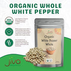 Jiva Organics Organic White Peppercorns Whole 3.5 oz (100g) – Pure, Non-GMO, White Pepper – Bold Flavor for Grinders, Cooking, Seasoning, Marinades