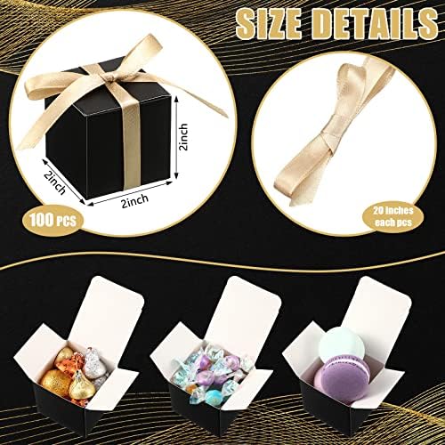 Jutom 100 Pcs Mini Favor Boxes Extra Small Candy Boxes Paper with Gold Ribbon for Baby Shower Birthday Wedding Anniversary Supplies(2 x 2 x 2 Inch,Black)