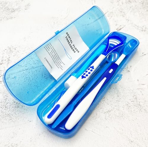 Portable Orthodontic Oral Care Kit for Braces - Interdental Brush Dental Wax Dental Floss Toothbrush Cleaning Kit(Blue)