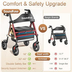 SOUNDFUSE Walkers for Seniors, Rollator Walker with Seat, 8" All Terrain Wheels, Double Support Bar, 350lb, 16" Ergonomic Arc Seat and Comfortable Backrest, Dual Height Adjustable and Foldable Design