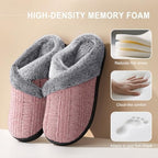 Slippers for Women Fuzzy House Slip on Indoor Outdoor Bedroom Furry Fleece Lined Ladies Comfy Memory Foam Female Home Shoes Anti-Skid Rubber Hard Sole