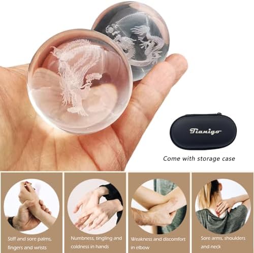 Baoding Balls 1.57" inch Chinese Healthy Massage Balls for Hands Therapy Stress Relief Hand Exercise Crystal Balls Dragon and Phoenix