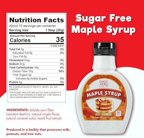ChocZero Maple Syrup, Sugar Free, Low Carb, Sugar Alcohol Free, Gluten Free, No Preservatives, Non-GMO Dessert and Breakfast Topping Syrup, 10.5oz (Pack of 1)