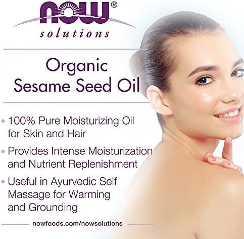 NOW Foods Solutions, Organic Sesame Seed Oil, 100% Pure Moisturizing Oil for Skin and Hair, with Vitamins, Minerals and Phytonutrients, 8-Ounce