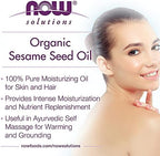 NOW Foods Solutions, Organic Sesame Seed Oil, 100% Pure Moisturizing Oil for Skin and Hair, with Vitamins, Minerals and Phytonutrients, 8-Ounce