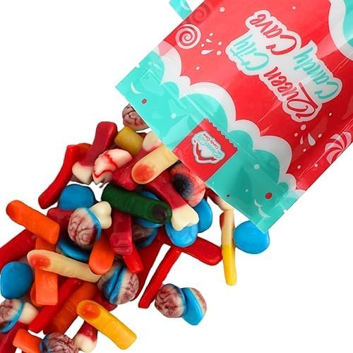 Halloween Gummies Body Parts - Gummy Candy Edible Brains, Eyeballs, Bones, and Fingers - Spooky Creepy Zombie Missing Body Parts Gummies, by Queen City Candy Cave (1 Pound)