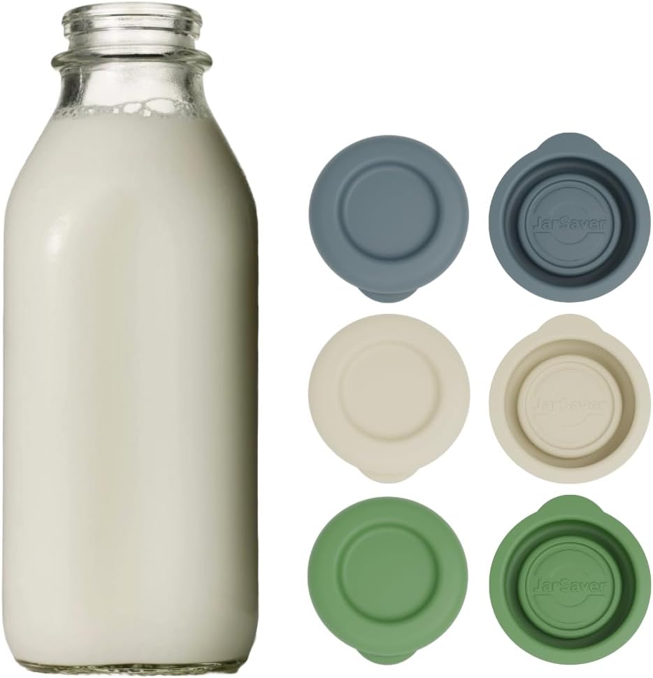 JarSaver® Silicone Replacement Caps | 48mm Diameter Bottle Lids That Fit Perfectly Stanpac & Libbey Milk Glass Bottles | Reusable, Long-Lasting and Easy to Clean Bottle Caps (Multi Colour, 6 Pack)