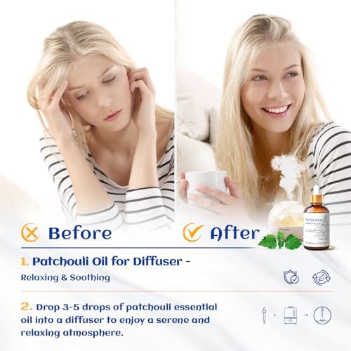 HIQILI Patchouli Essential Oil Organic, 100% Pure, for Diffuser, Homemade Perfume, Skin Care, Aromatherapy, Gift for Hippie Friend-30ML