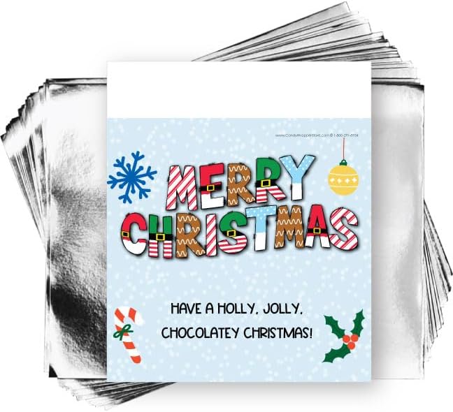 Merry Christmas Fun Graphic Letters Candy Bar Wrapper - set of 36