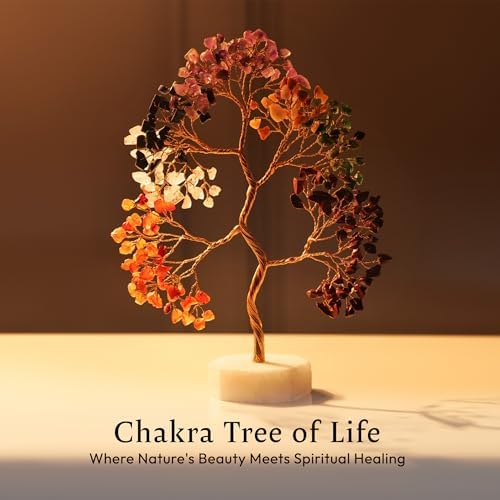 Seven Chakra Tree of Life Decor - Crystals and Healing Stones for Positive Energy, Gemstone Crystal Tree, Thoughtful Birthday Gifts for Women